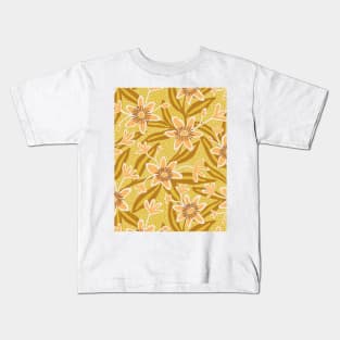 Abstract passiflora flowers in mustard yellow Kids T-Shirt